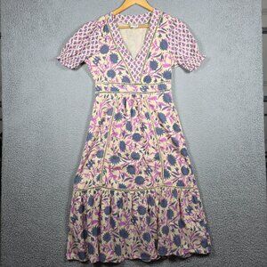 DRA Midi Size Medium Dress Floral Puff Sleeve Midi Dress Dainty Cottage Woven